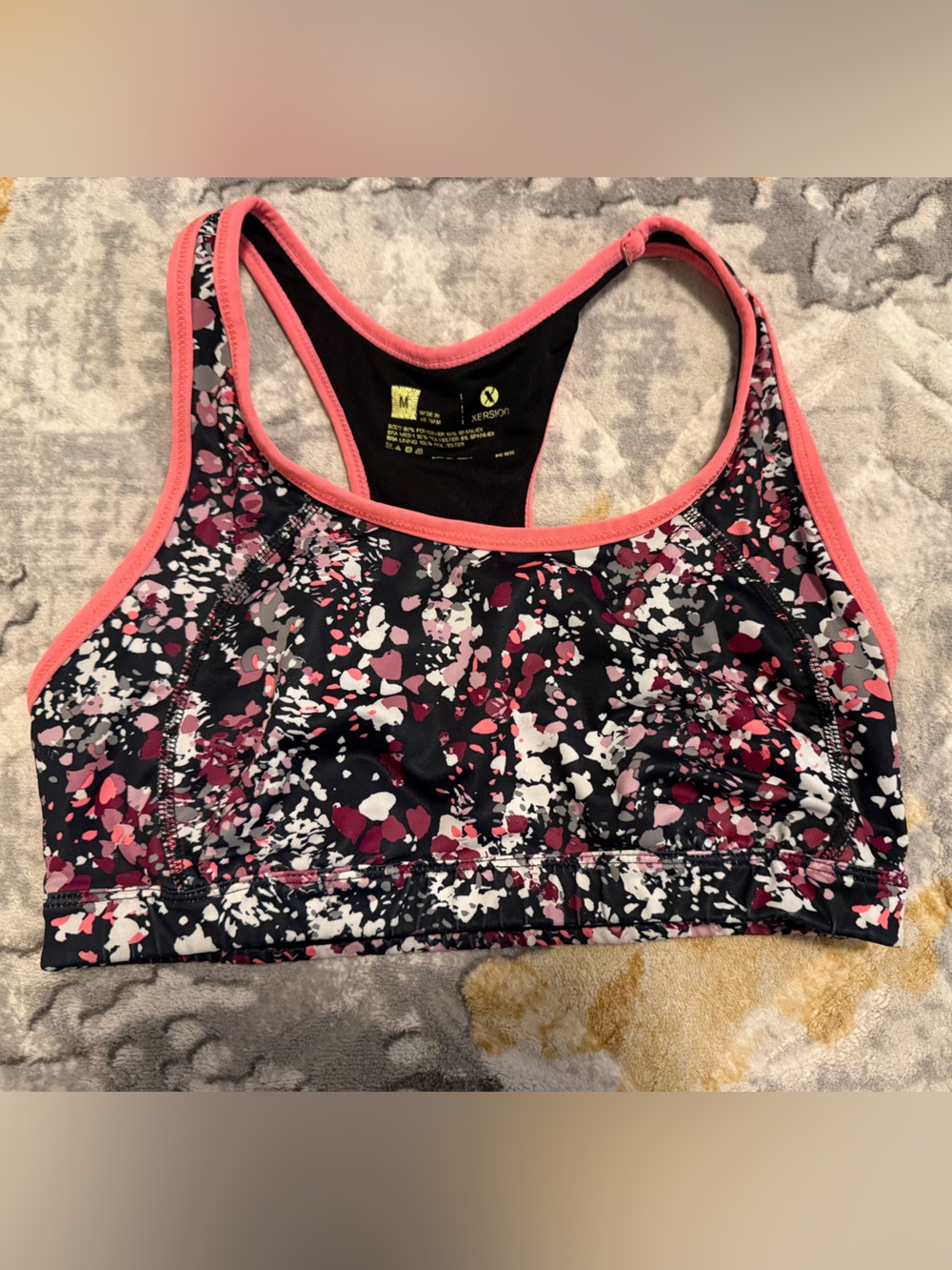 Xersion Black Sports Bra with Coral Pink Trim